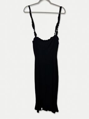 Reformation Black Elastic Ruffle Strap Midi Dress Size 2